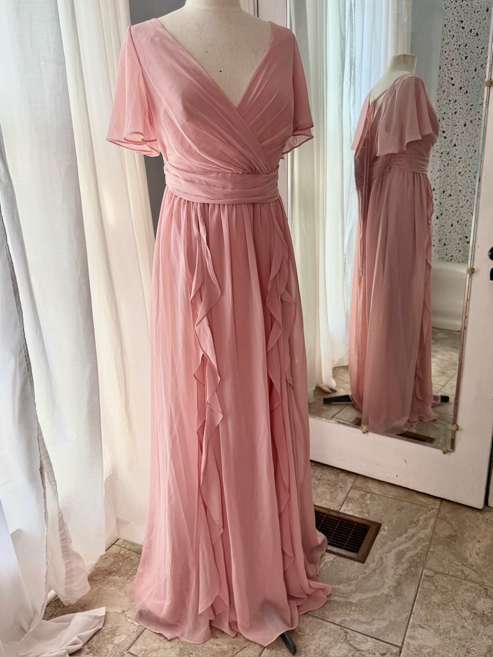 NWT David's Bridal Dusty Rose Chiffon Wrap Maxi Dress